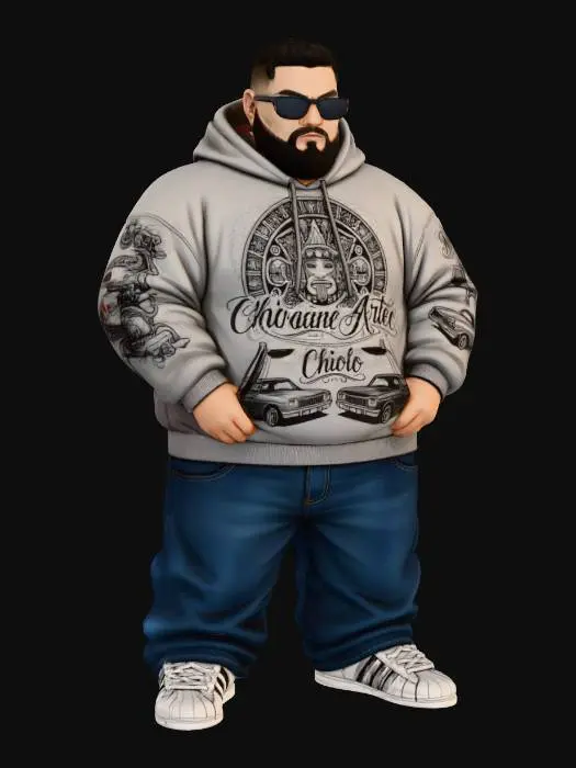 3D model for has el mismo modelo pero agregale barba los lentes oscuros totalmente que no se vean los ojos.