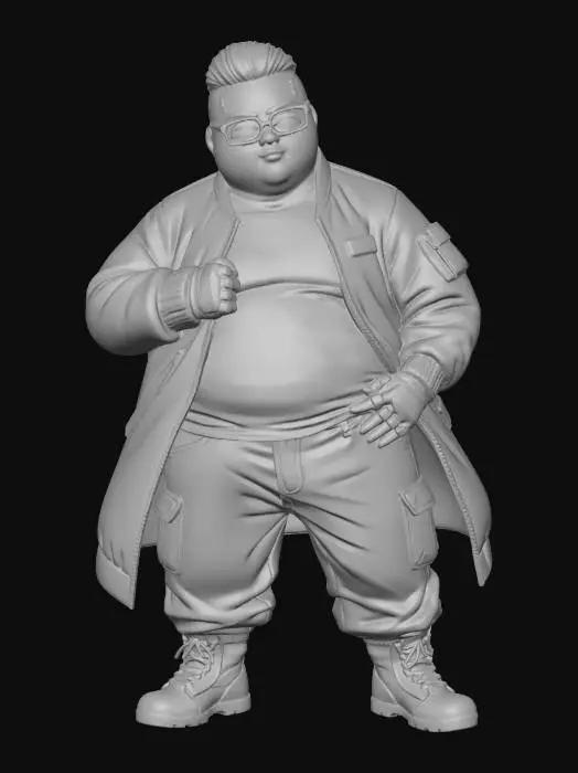 3D model for copia al personaje de anime,  usa colores militares  y poses de modelo  pantalon y accesorios , . usa ropa de estilo baggy . estilo de cabello igual a la imagen. sin armas. chamarra larga y abierta tipo limitar. guantes. todo el personaje debe caber en la imagen mostrando desde la cabeza hasta los pies. poses de audacia. pero femeninas. la camisa pegada al cuero por dejabo de la chamarra. poses militares. en distintos colores la ropa pero con estampado camo