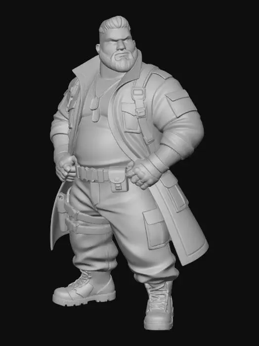 3D model for copia al personaje de anime,  usa colores militares  y poses de modelo  pantalon y accesorios , . usa ropa de estilo baggy . estilo de cabello igual a la imagen. sin armas. chamarra larga y abierta tipo limitar. guantes. todo el personaje debe caber en la imagen mostrando desde la cabeza hasta los pies. poses de audacia. pero femeninas. la camisa pegada al cuero por dejabo de la chamarra. poses militares. en distintos colores la ropa pero con estampado camo