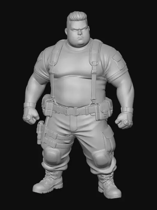 3D model for copia al personaje de anime,  usa colores militares  y poses de modelo  pantalon y accesorios , . usa ropa de estilo baggy . estilo de cabello igual a la imagen. sin armas.  tipo limitar. guantes. todo el personaje debe caber en la imagen mostrando desde la cabeza hasta los pies. poses de audacia. la camisa pegada al cuero . poses militares. en distintos colores la ropa pero con estampado camo sin lentes