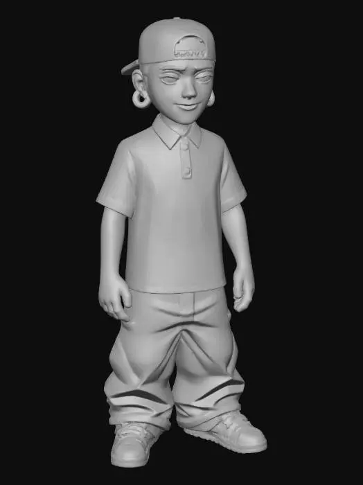 3D model for Toma como referencia la foto. Convierte a la persona en un personaje estilo anime . estilo cholo.  y jeans  baggy que cubra suss piess . sin lentes.  . estilo  ganster. . tenis addidass. camiseta polo. quita el celular de su rostro y toma solo el rosstro