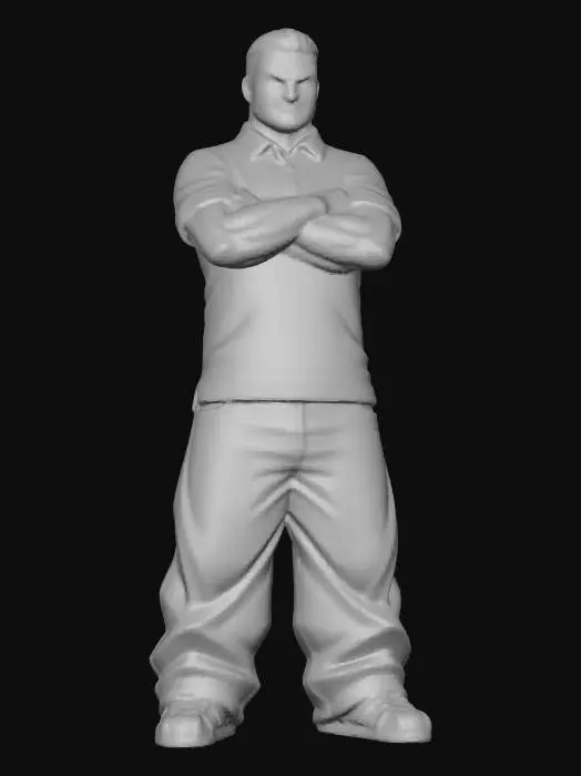 3D model for Toma como referencia la foto. Convierte a la persona en un personaje estilo anime . estilo cholo.  y jeans  baggy que cubra suss piess . sin lentes.  . estilo  ganster. has al personaje musculoso y delgado . tenis addidass. camiseta polo.