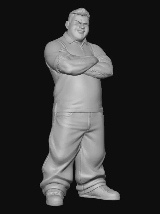 3D model for Toma como referencia la foto. Convierte a la persona en un personaje estilo anime . estilo cholo.  y jeans  baggy que cubra suss piess . sin lentes.  . estilo  ganster. has al personaje musculoso y delgado . tenis addidass. camiseta polo.