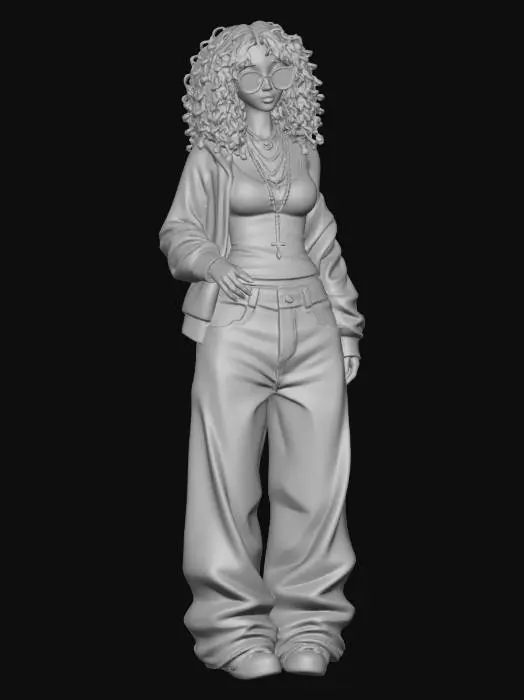 3D model for Curly Redhead in Stripes