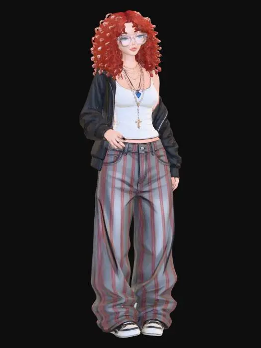 3D model for Curly Redhead in Stripes