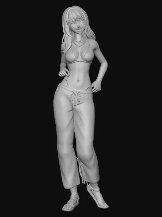 3D model for Redhead in White Swimwear