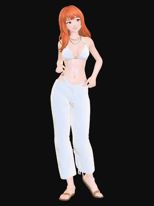 3D model for Redhead in White Swimwear