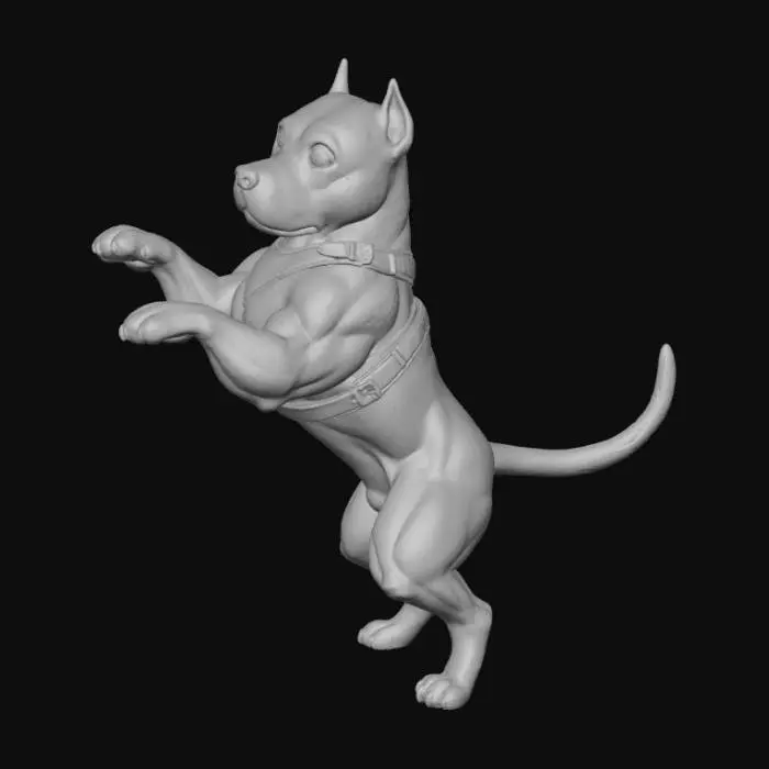 3D model for Toma como referencia al perro. Raza pitbull. Convertilo a estilo anime. Cambia su pose. Aumentar un poco su mosculatura.