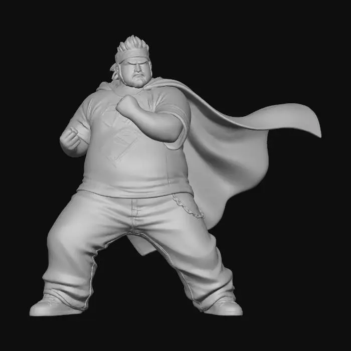 3D model for Toma como referencia la foto. Convierte a la persona en un personaje estilo anime. conserva su estatura y cuerpo. no lentes no sombrero. ropa estilo homie. cholo. con pantalones cholos. que cubran los pies. y solo la punta de los tenis salga. convertielo en un superherore. pero conservando su aspecto y talla xl.