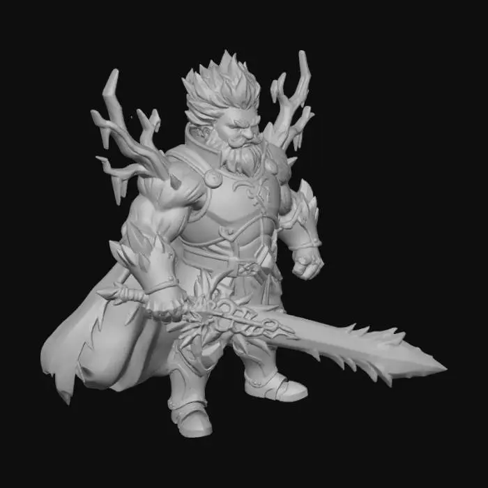 3D model for #Christmas2025#, Toma como refrencia la foto. Conviertelo en un personaje de anime. como un snowman. sin abandonar  el estilo snowman con sus brazos de rama musculosos . estilo jack frost. manten el cuerpo mediano.usar ropa de caballero. hacer el modelo con apariencia de guardia. Con barba. Usar nieve y hielo para el cabello . Ojos blancos. Con su nariz de carbon. Vistiendo como un caballero con arma  hecha de hielo y oro