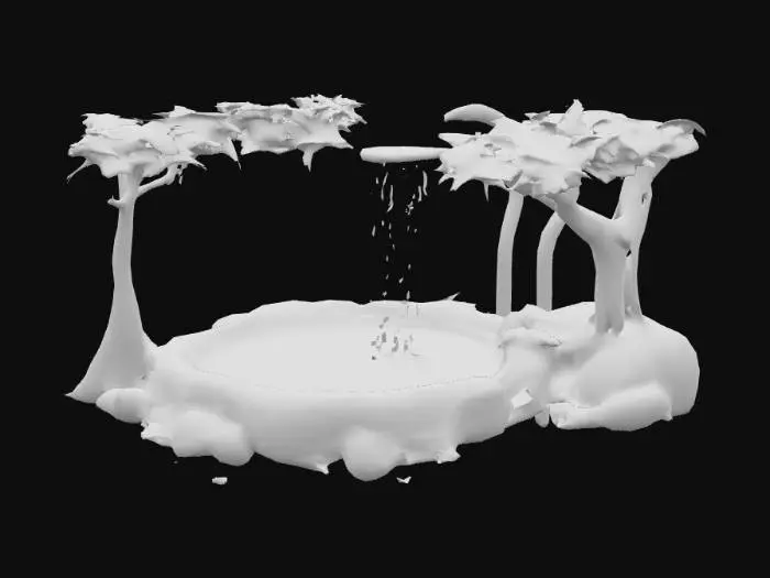 3D model for Dirt With Hot Bath, Water In The Hot Tub, A Soft Leaf Into the Rock in the Ground and Top, Tree With Shower Head