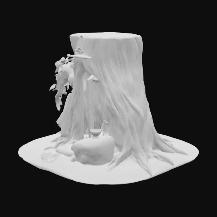 3D model for Tree With Shower,  Water In The Shower, A Door Made In Wood, Tree Towel Made In Soft Leaf, A Rock With An Toothbrush An Mirror, a Water in the Ground, A Soft Leaf Into the Rock in the Ground and Top,