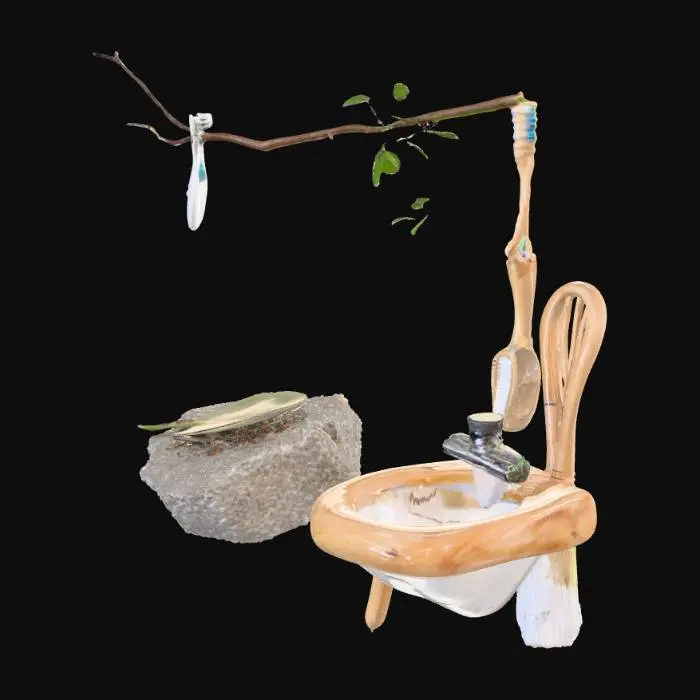 3D model for A Wood With An Toothbrush An Mirror, A Soft Leaf In The  Ground, Rock With Chair, Water Sink With Dirt, Soap With Water