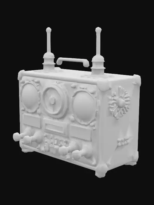 3D model for A Steampunk inspired handheld computer. I has several knobs and dials on it. There are a couple of antennas coming out of the top of it as well. 