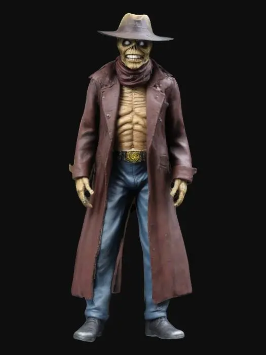 3D model for Rorschach's defining feature is his mask, a stark white fabric with constantly shifting black inkblot patterns resembling a Rorschach test, which inspired his name. The mask serves as his "true face," symbolizing his black-and-white moral worldview. He typically wears a tattered trench coat, a purple scarf, and a brown fedora, embodying the gritty noir detective aesthetic.
