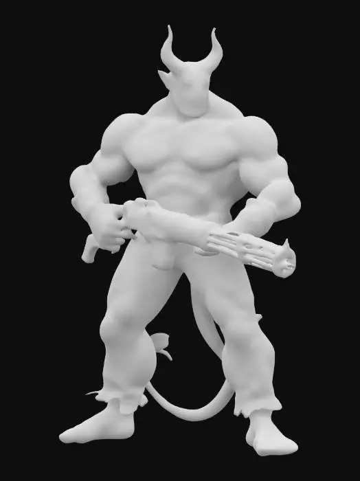 3D model for demon creature beast with amazing fisique, wearing jeans and no shirt
holding a weapon with futuristic vibes
