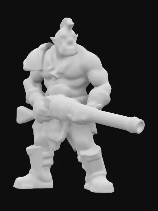 3D model for ork from warhammer 40k, holding a huge machine gun
