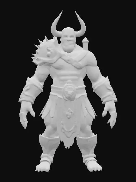 3D model for muscular goblin viking WEARING A INTRICATE leather ARMOR WITH skull MOTIVES ON THE CHEST, HIS HAIR IS A long and braided as his long black beard in contrast with his pale skin, no weapon, a-posed