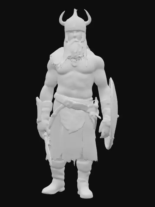 3D model for viking warrior with steroid muscular build, stocky long blond braided beard, helmet made of metal, no shirt, his belt has eagle motives and ornaments, his boots are dark brown leather, no weapons, white background, unreal engine 5 style, 8k , realistic art, character design riggable.
 