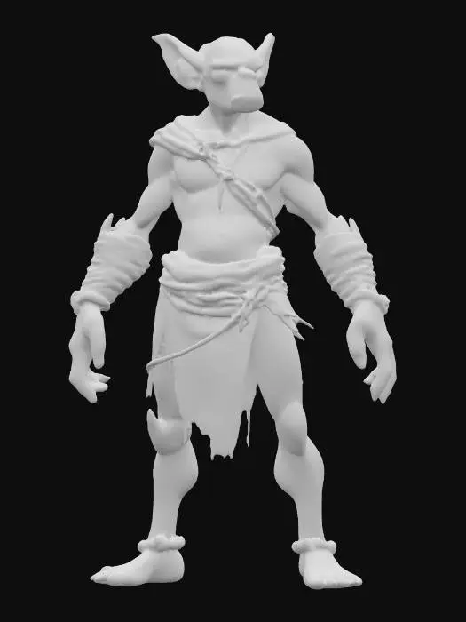 3D model for GOBLIN WEARING A CLOTHLOIN MADE OF SCRAP LEATHERS, HIS CHEST SHOWS A BATTLE SCAR, HIS SKIN IS LIGHT GRAY, HIS NOSE LONG, HIS EYES YELLOW AS HIS TEETH, NO WEAPONS, A-POSED