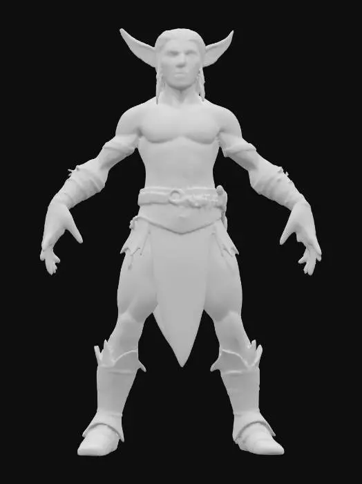 3D model for GOBLIN WEARING A CLOTHLOIN MADE OF SCRAP LEATHERS, HIS CHEST SHOWS A BATTLE SCAR, HIS SKIN IS LIGHT GRAY, HIS NOSE LONG, HIS EYES YELLOW AS HIS TEETH, NO WEAPONS, A-POSED