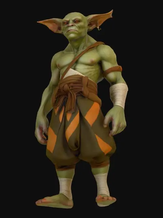 3D model for Goblin Warrior in Traditional Attire, #PBR#