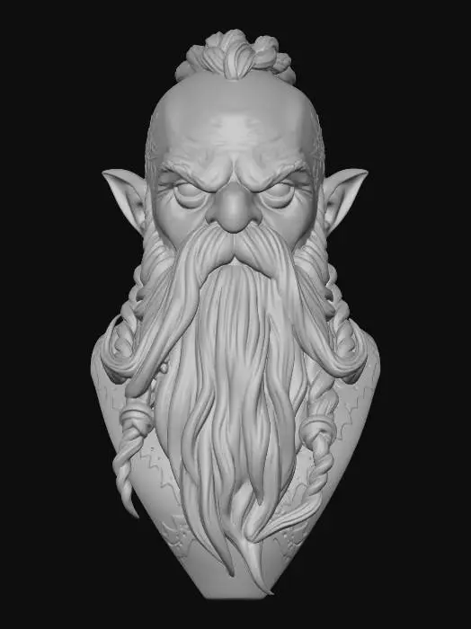 3D model for ACTION FIGURE HEAD OF A DWARF , HIGH DETAIL BEARD, HES GOT SATANIC TATTOOS ON HIS HEAD