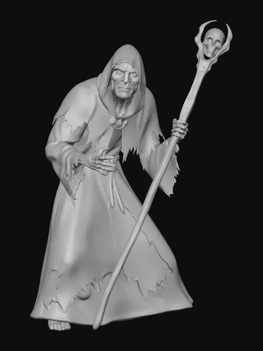 3D model for NECROMANCER WORKING HIS evil MAGIC, gray background