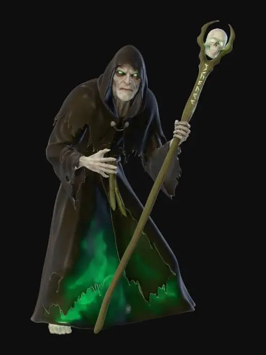 3D model for NECROMANCER WORKING HIS evil MAGIC, gray background