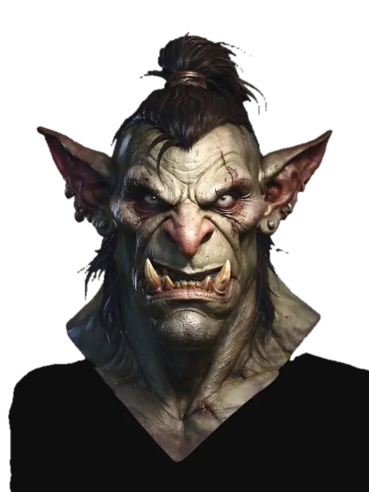 PICKTURA的Grimjaw the Scarred Orc — 使用 Meshy AI 3D 生成器制作，免费下载 FBX OBJ GLB STL
