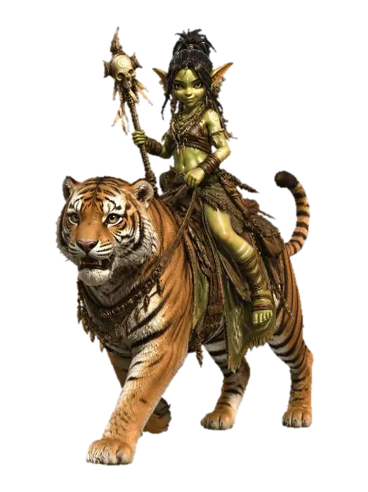 Emerald Rider on a Tiger 3D model, vytvořený pomocí AI