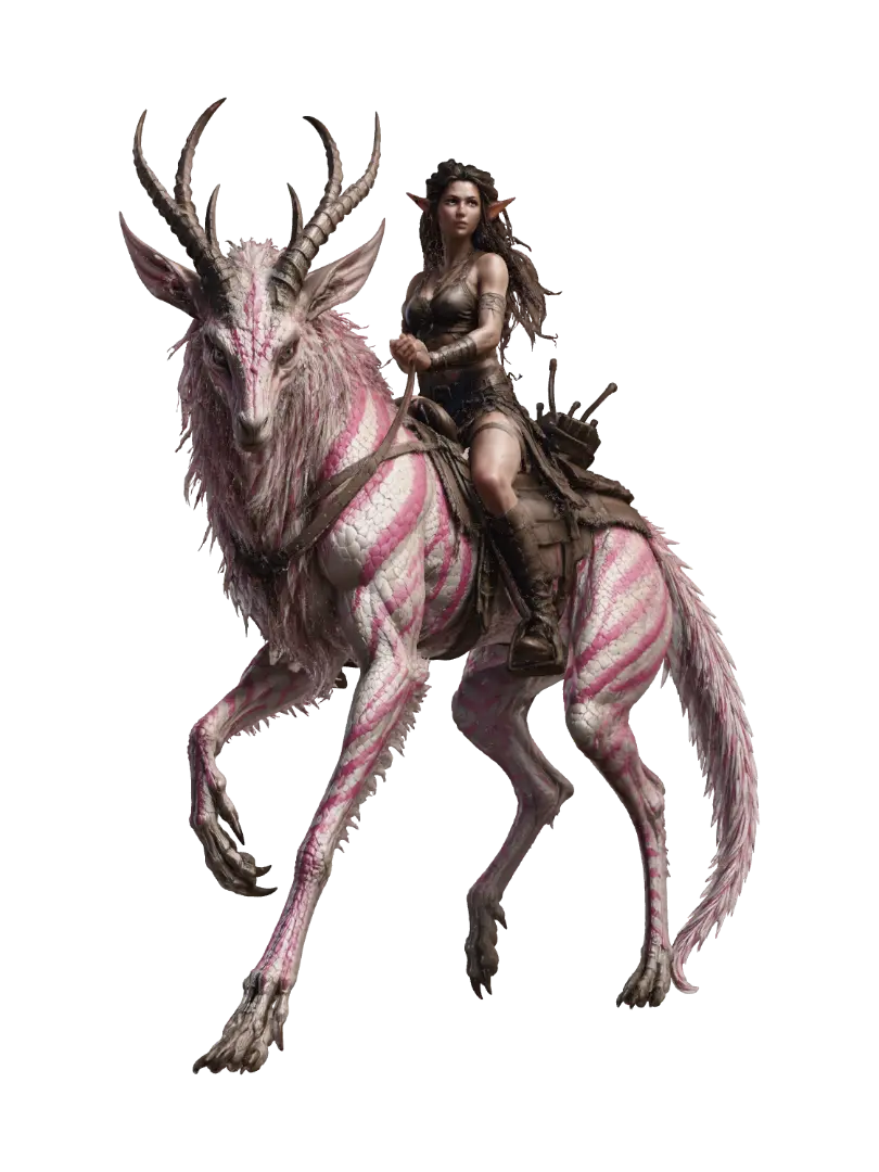Pink Stripe Dragon Rider 3D model, vytvořený pomocí AI