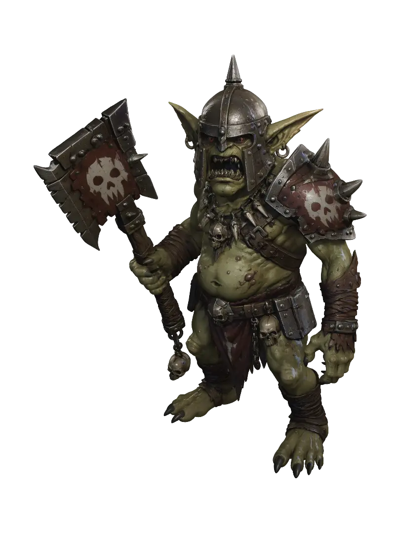 Ironbound Orc Warlord - Battlepose 3D model, vytvořený pomocí AI