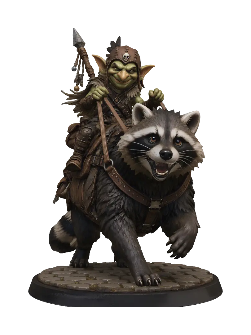 Goblin Rider on the Timberwolf 3D model, vytvořený pomocí AI