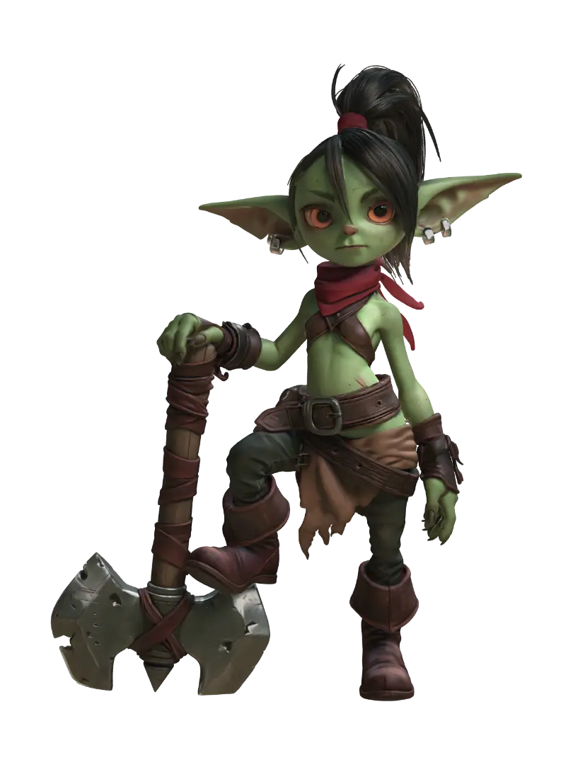 Ember-Eyed Goblin Warrior - Battlepose 3D model, vytvořený pomocí AI