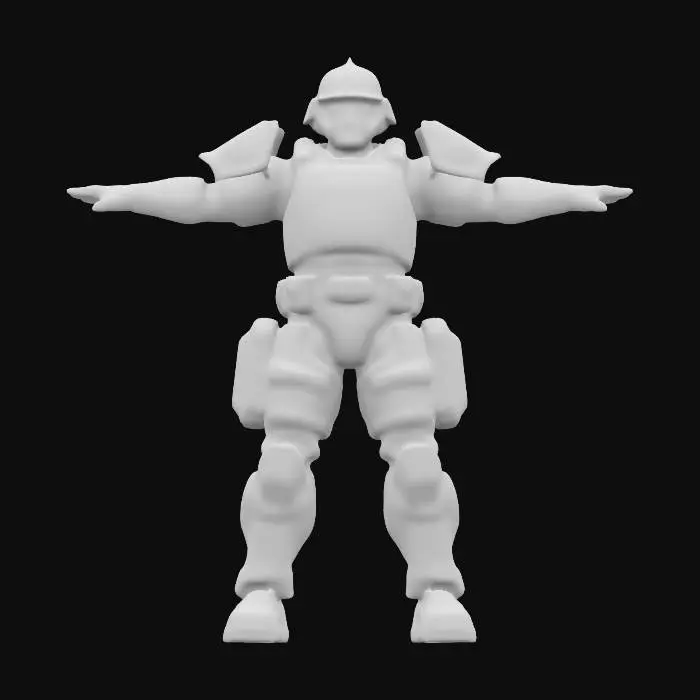 3D model for Military power armor Exoskeleton with ballistic vest and wearing a harness but also fabric armor around the legs and forearms, T pose, realistic, metallic, RUSTED,  large pouches sides of legs, CAMO