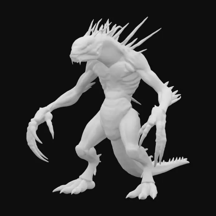3D model for A Hydralisk is a snake-like Zerg creature with a muscular upper body, scythe-like arm blades, and tough chitin armor. It launches deadly spines from its back and has a fearsome insectoid face with glowing eyes and sharp teeth.