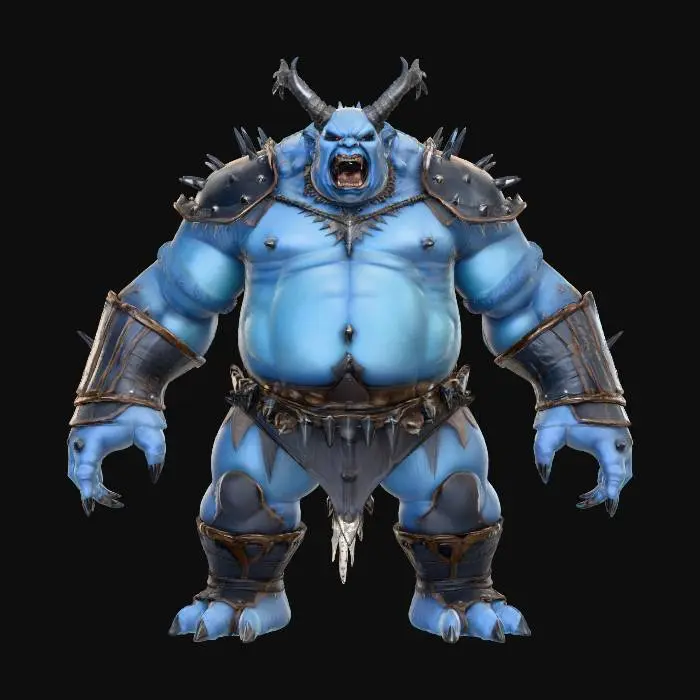 3D model for massive fat demon character with armor made of leather and spikes, a-pose, game ready asset, #game figure#, #game figure#