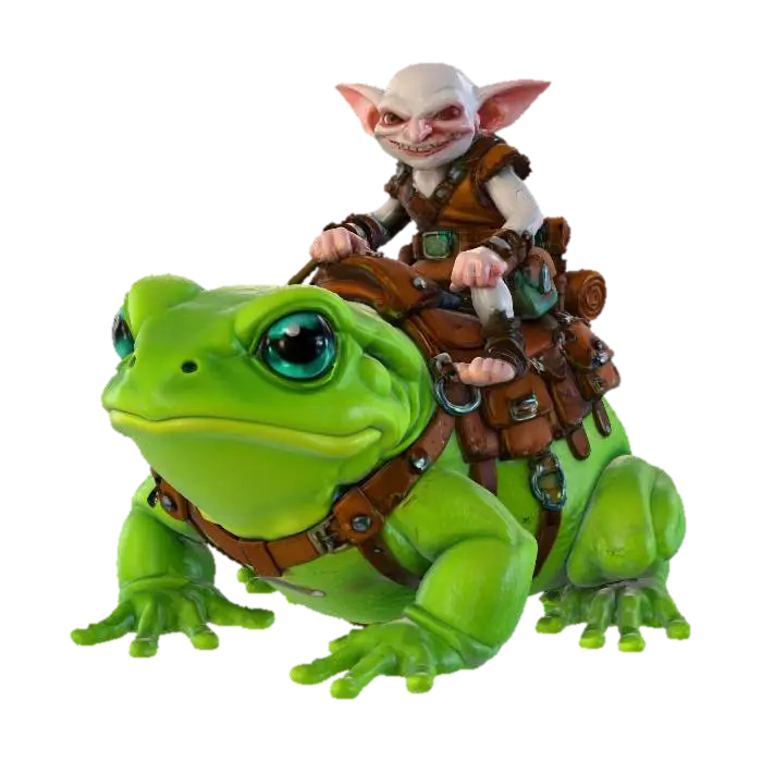 Frog Rider Fantasy 3D model, vytvořený pomocí AI