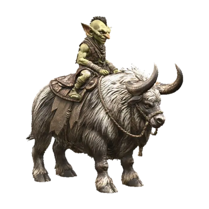 Goblin Rider on a Horned Behemoth 3D model, vytvořený pomocí AI