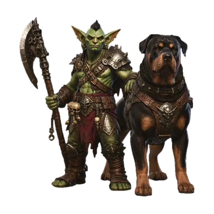 Orc Warlord and Armored Mastiff AI 생성 3D 모델
