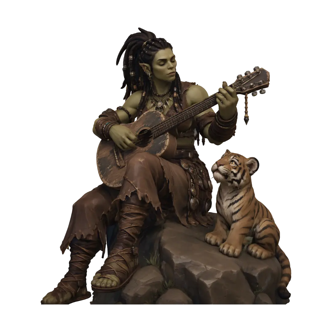 The Jungle Bard and the Tiger Cub 3D model, AI generated