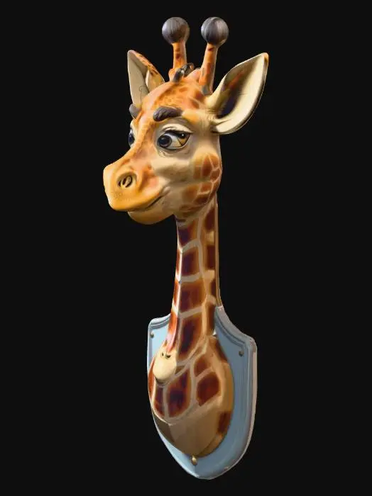 3D model for eine Cartoonartige Jagdtrophäe mit einem lustigen Giraffe klaren, scharfen und guten details die an der wand montiert ist