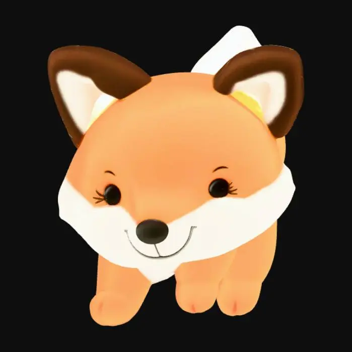 3D model for Лиса в видео мягкой игрушки, покрашена в рыжий цвет и более темными ушками, более как плюшевая