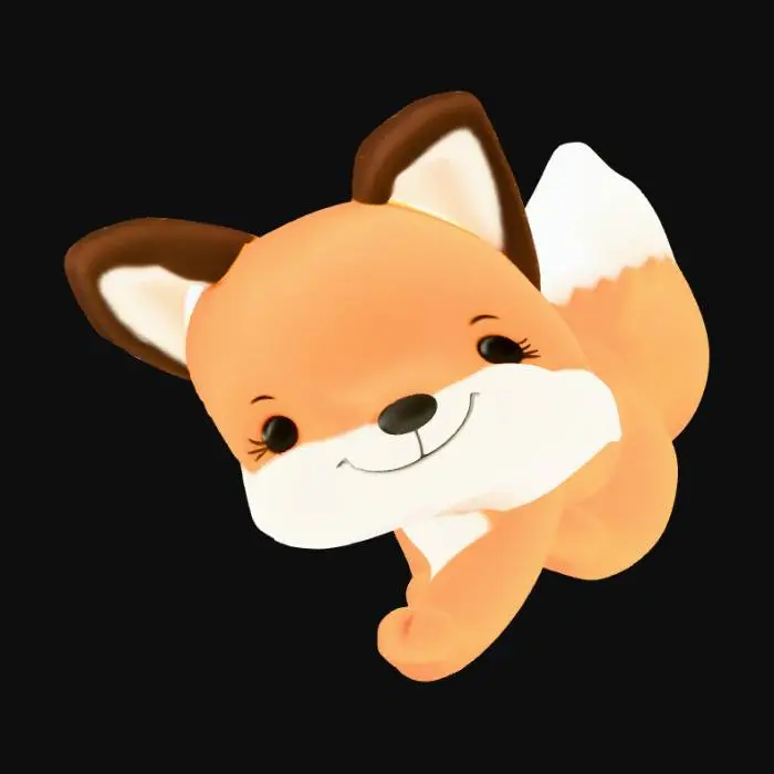 3D model for Лиса в видео мягкой игрушки, покрашена в рыжий цвет и более темными ушками, более как плюшевая