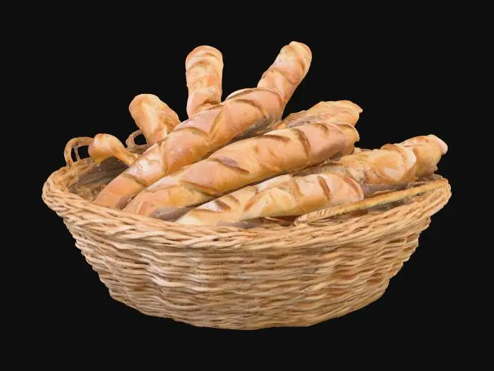 3D model for バスケットに複数盛られたバゲットのオブジェクト