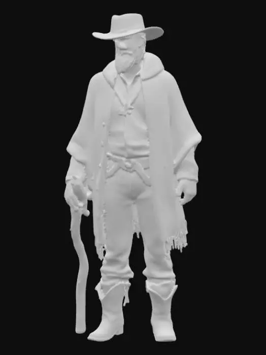 3D model for Hombre con poncho holgado, botas vaqueras y sosteniendo un palo