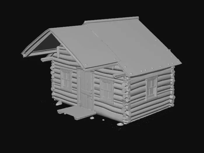 3D model for A small abandoned forest ranger guard cabin for a horror game.
The cabin is made of old, worn wood with dark, decayed textures.
It has one door opening and two window openings, and the door is fully modeled and included, slightly crooked and old.
The windows have no glass, just empty frames suitable for a horror atmosphere.
The style is realistic, dark, and unsettling.
The cabin looks old, isolated, and slightly damaged, suitable for a forest horror environment.
Game-ready 3D model, optimized low to mid poly, clean topology.
Single object or well-organized parts, suitable for Unity.
No interior furniture, empty interior space.
PBR textures, realistic scale, eerie mood.