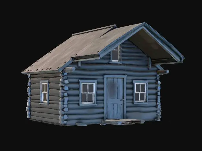 3D model for A small abandoned forest ranger guard cabin for a horror game.
The cabin is made of old, worn wood with dark, decayed textures.
It has one door opening and two window openings, and the door is fully modeled and included, slightly crooked and old.
The windows have no glass, just empty frames suitable for a horror atmosphere.
The style is realistic, dark, and unsettling.
The cabin looks old, isolated, and slightly damaged, suitable for a forest horror environment.
Game-ready 3D model, optimized low to mid poly, clean topology.
Single object or well-organized parts, suitable for Unity.
No interior furniture, empty interior space.
PBR textures, realistic scale, eerie mood.