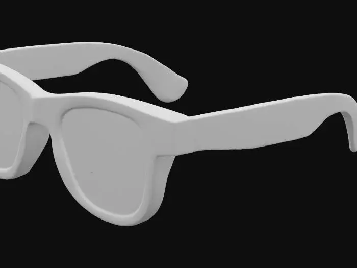3D model for a pair of sunglasses, white plastic frame, tinted lenses